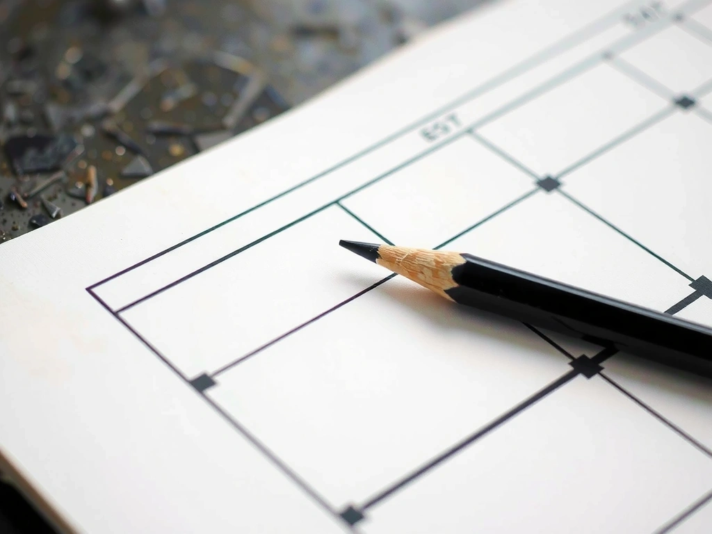 Plano técnico arquitectónico con reglas y lápiz